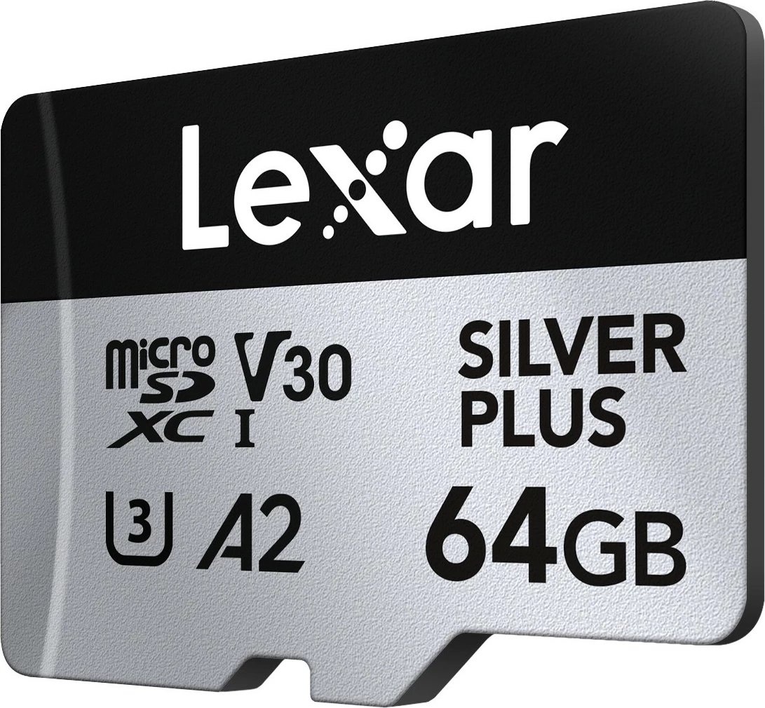 Kartë memorje microSD Lexar LMSSIPL064G-BNANG 64GB UHS-I A2 U3 V30 205/100MB/s me adapter SD Silver Plus
