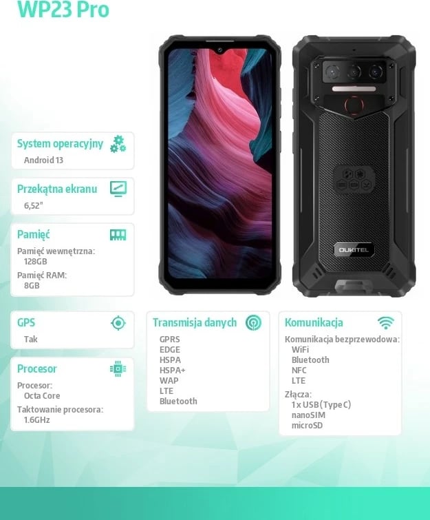 Smartphone Oukitel WP23 Pro, 8/128 GB, i zi Smartphone Oukitel WP23 Pro, 8/128 GB, i zi