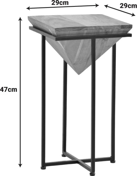 Tavolinë anësore Miles II, dru akacie i fortë, ngjyrë natyrale, këmbë metalike të zeza, 29x29x54cm