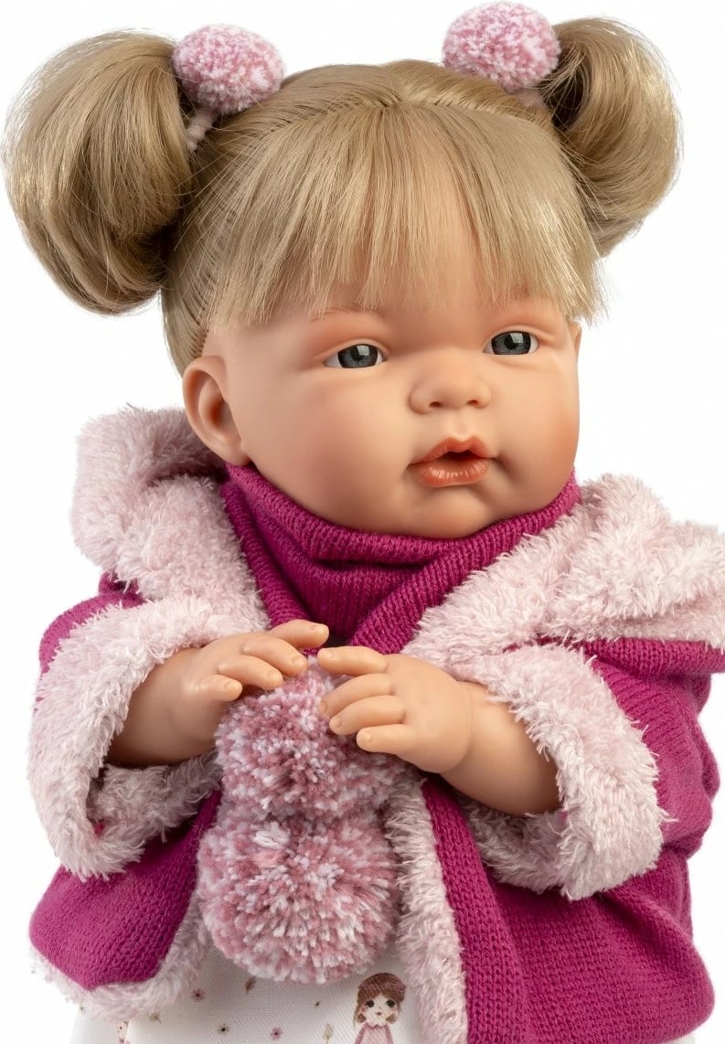 Kukull, Llorens, Joelle 38364, 38 cm, qan kur hiqet qetësuesja, set 6-pjesësh me qetësuese, rozë/e bardhë