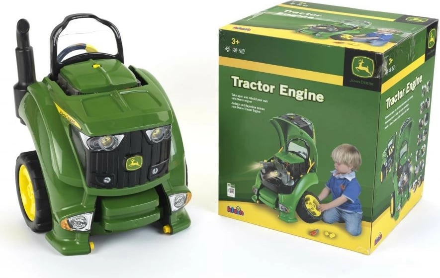 Lodër traktor John Deere Klein 3916 me motor kthyes, për djem, plastikë, e gjelbër/verdhe/zezë