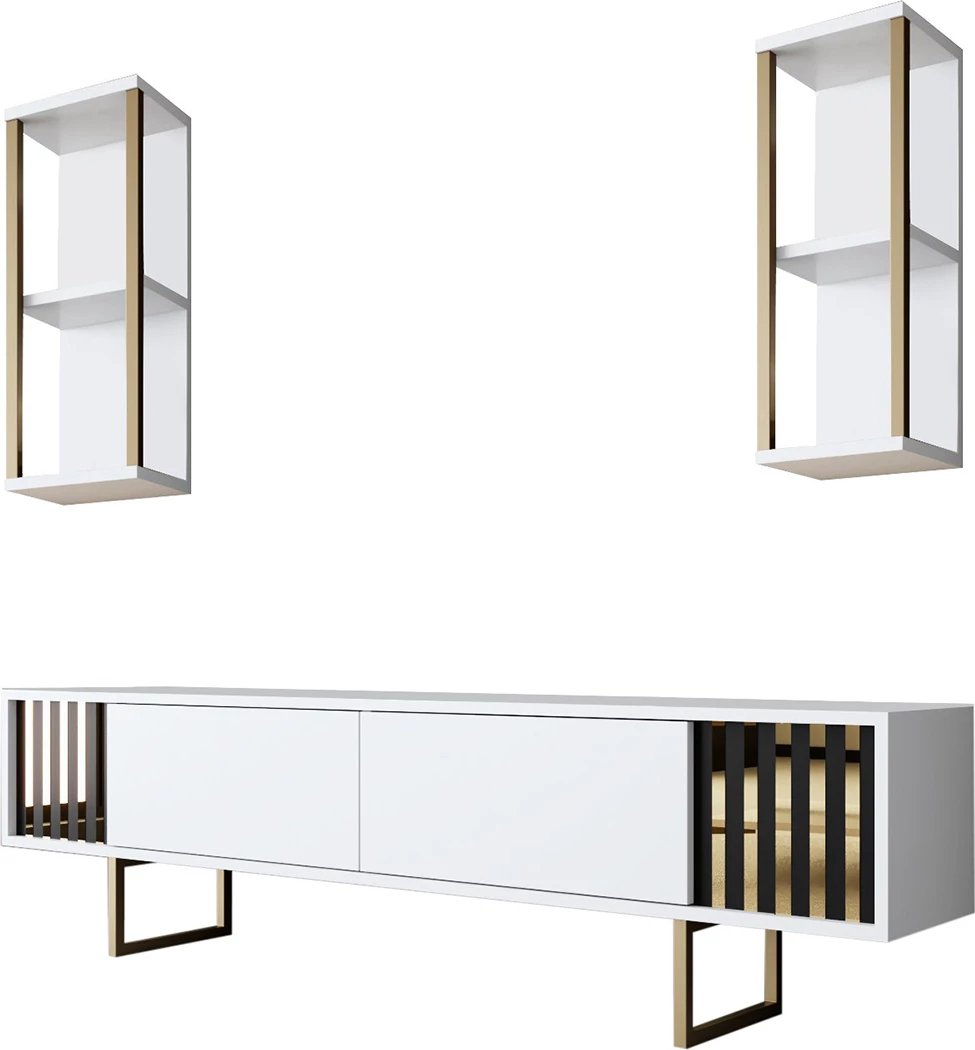 Komodë TV Hanah Home, Gold Line, e bardhë, e zezë