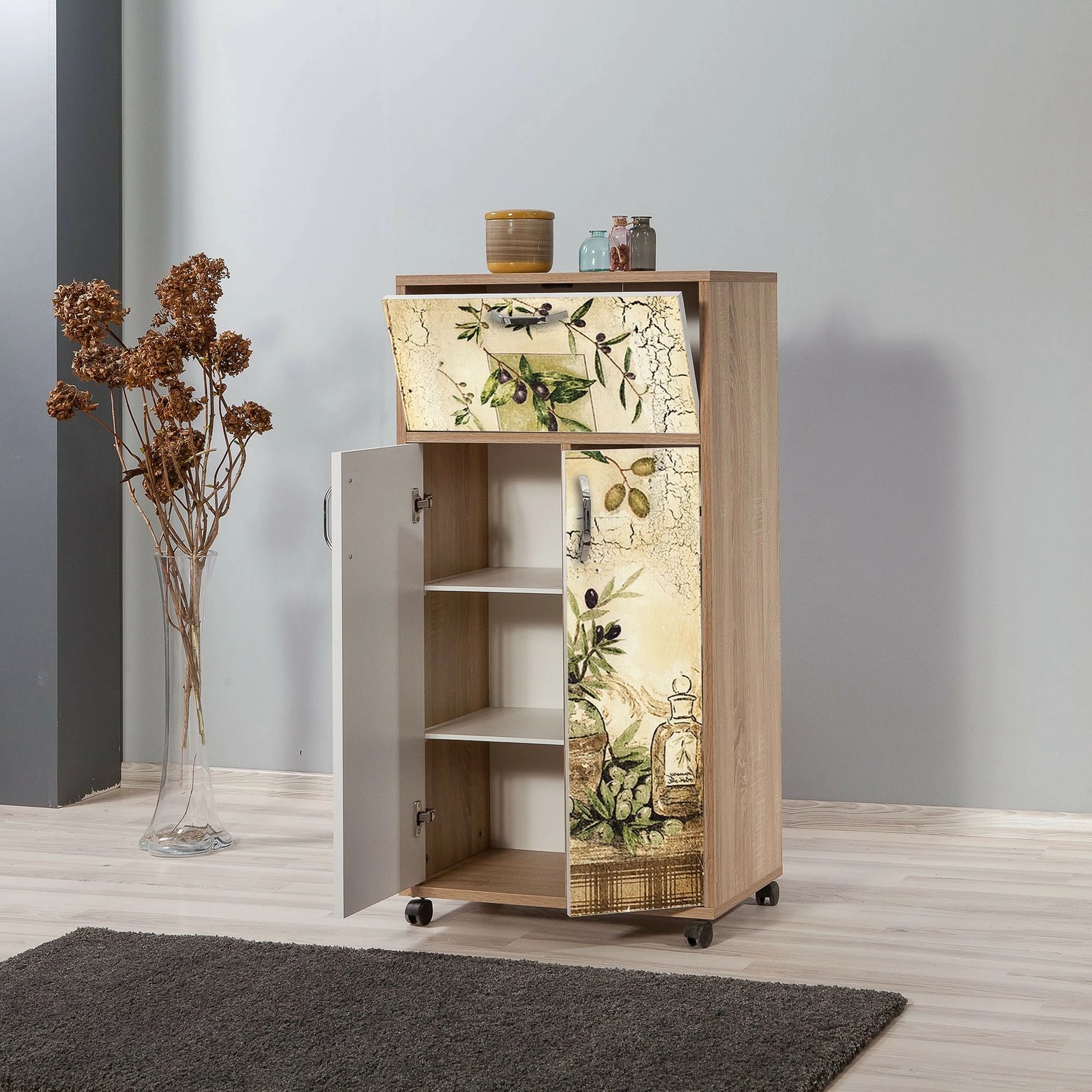 Dollap multifunksional Hanah Home, kiler, ngjyrë sonoma oak, 60x116x36 cm