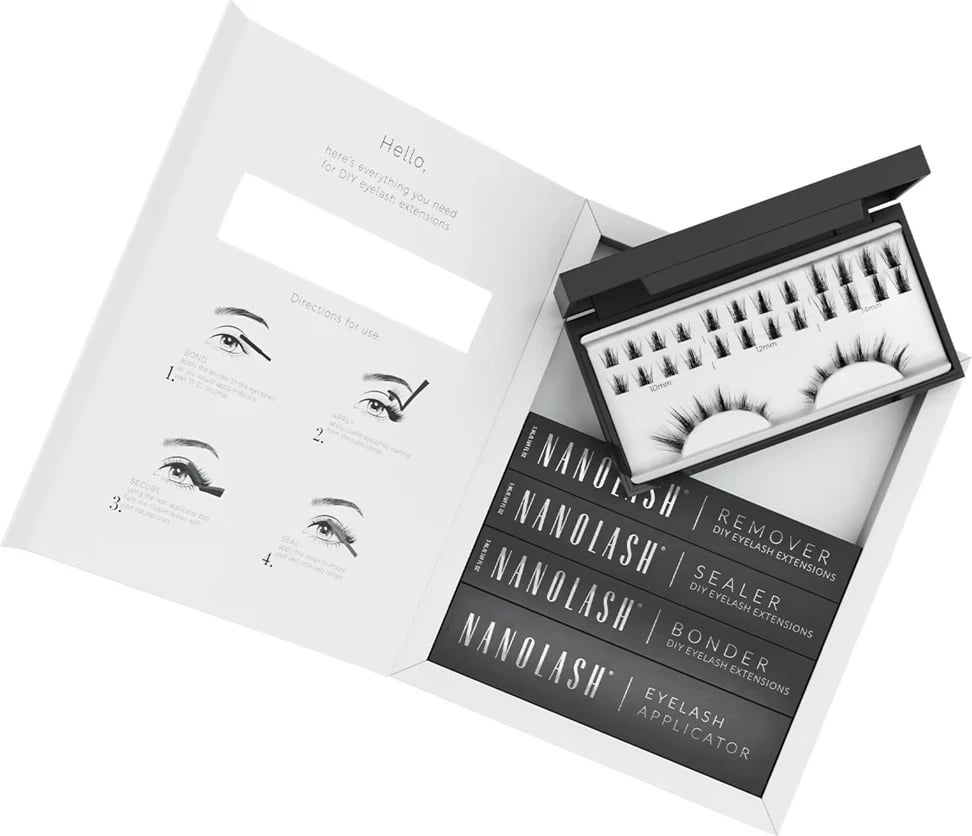 Set për zgjatje të qerpikëve Nanolash DIY Extensions Starter Kit për femra, 36 copë, e zezë