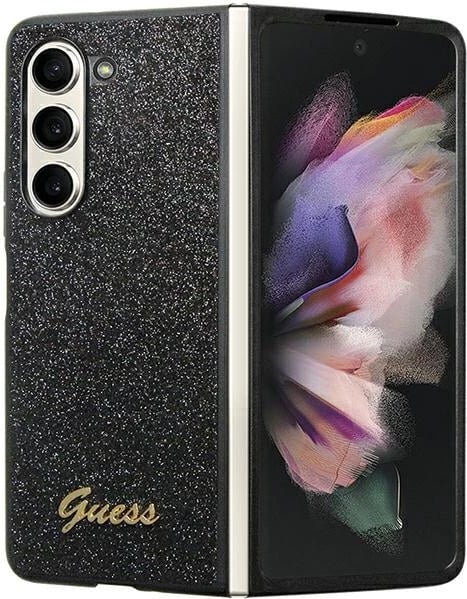 Mbështjellës Guess Glitter Script për Samsung Galaxy Z Fold 5, i zi