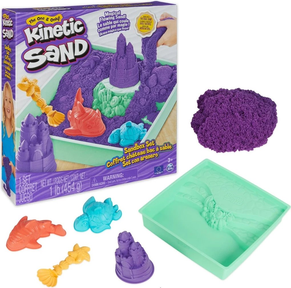 Set rërë kinetike SPIN MASTER, 1lb, me vegla dhe forma, për fëmijë, vjollcë