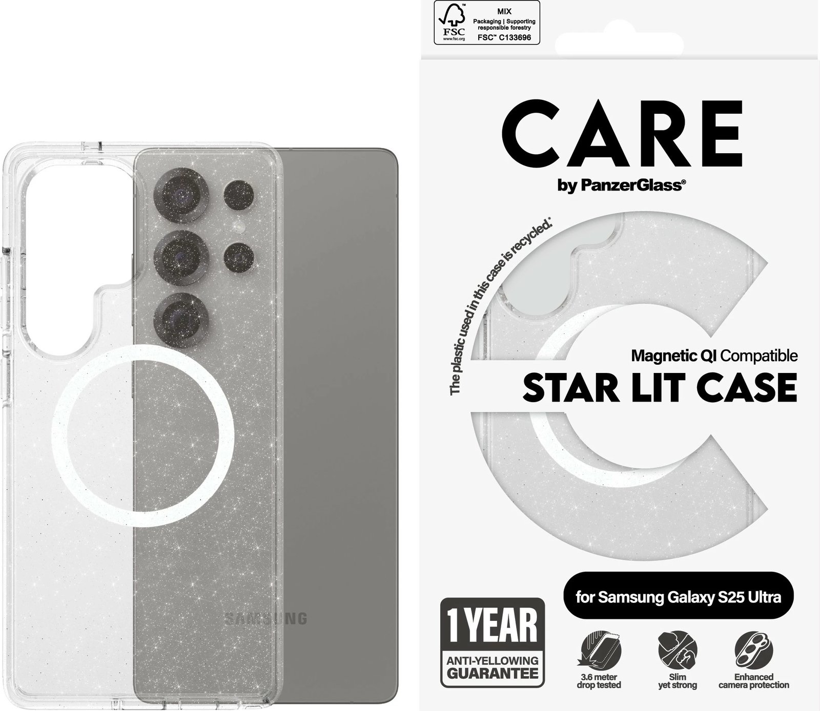 Mbështjellës PanzerGlass CARE Flagship Star Lit për Galaxy S25 Ultra, transparent