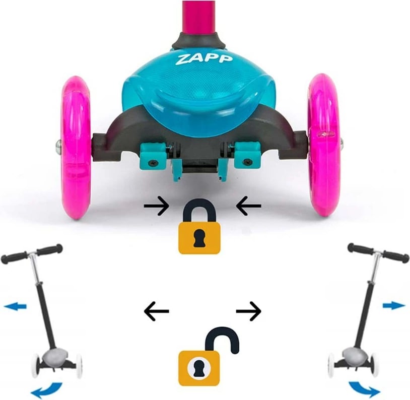 Trotinet, Milly Mally, Zapp, 3 rrota, drita LED në rrotat e përparme, timon i rregullueshëm 61/66 cm, deri 50 kg, gri