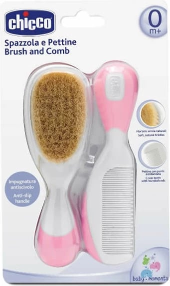 Set furçe dhe krehër për bebe Chicco Natural Hair rose, uniseks