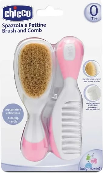 Set furçe dhe krehër për bebe Chicco Natural Hair rose, uniseks