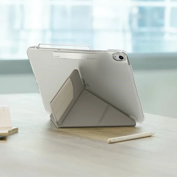Mbështjellës tablet UNIQ Camden Click për iPad Air 11" (2024), tri-stend Y-fold, auto wake/sleep, mbajtëse Apple Pencil, bezhë