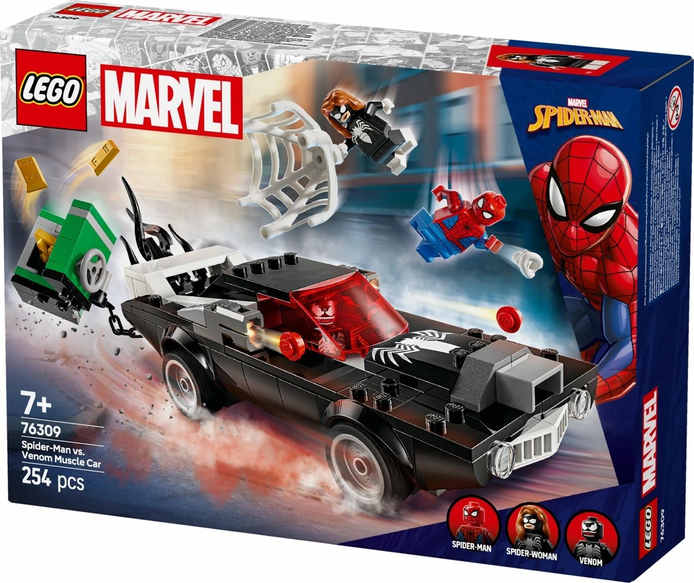 Set ndërtimi LEGO Marvel Super Heroes 76309 Spider-Man vs. Venom Muscle Car, 254 pjesë