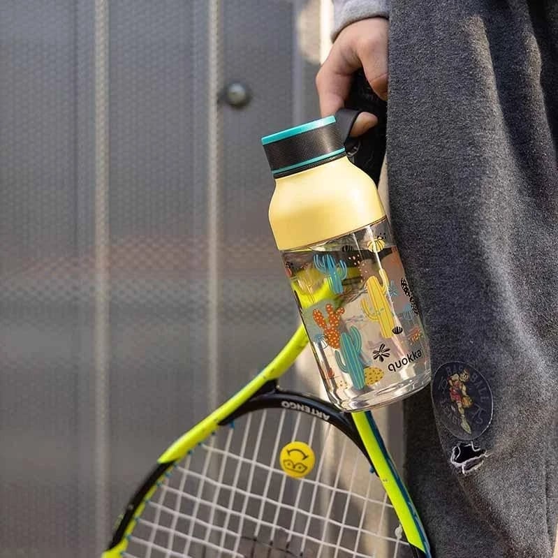 Shishe uji për fëmijë Quokka Ice Kids 430 ml me rrip, Kaktus i verdhë
