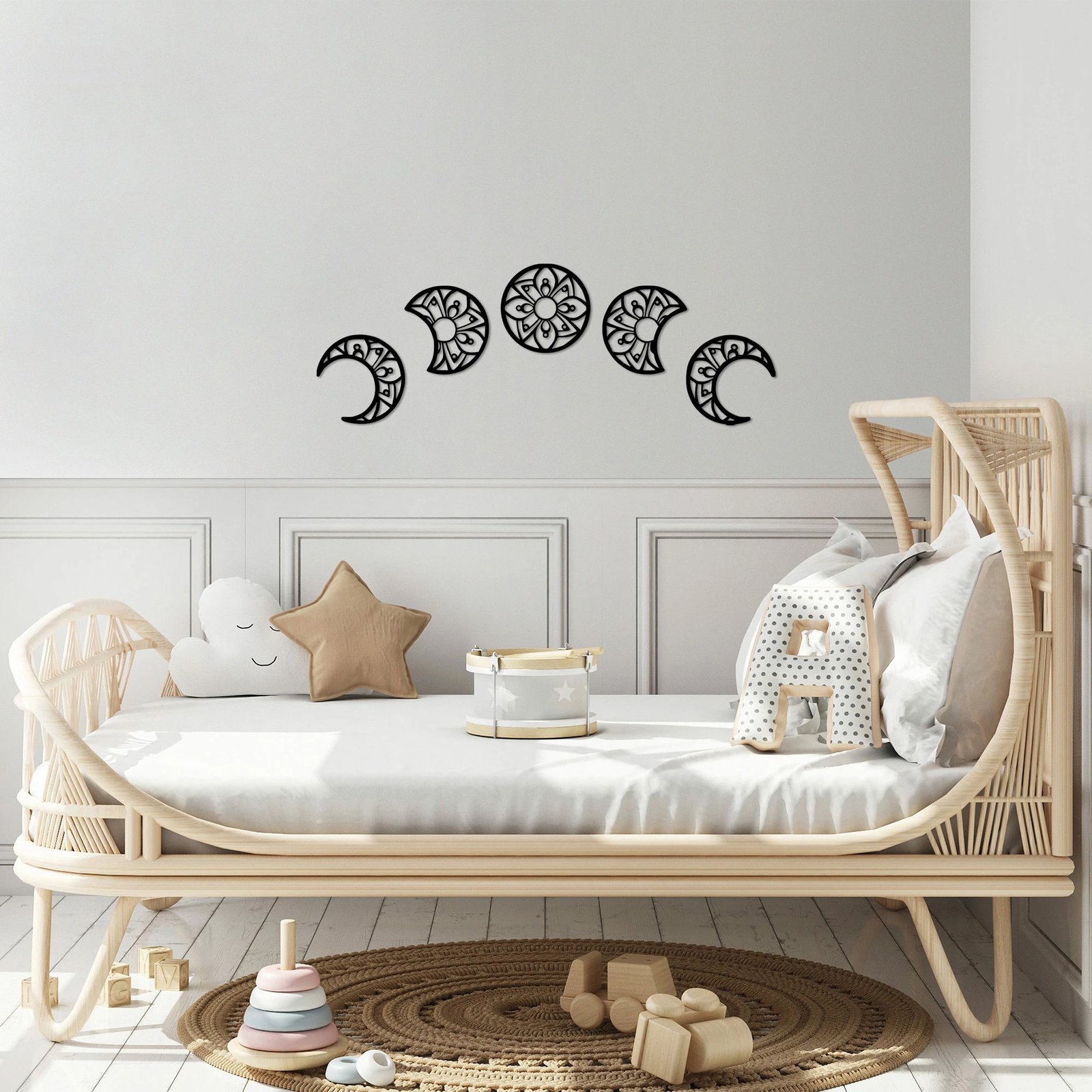 Aksesor dekorativ metalik për mur, Wallity, Lëvizjet e muajit, 3 copë, 13x13cm, e zezë