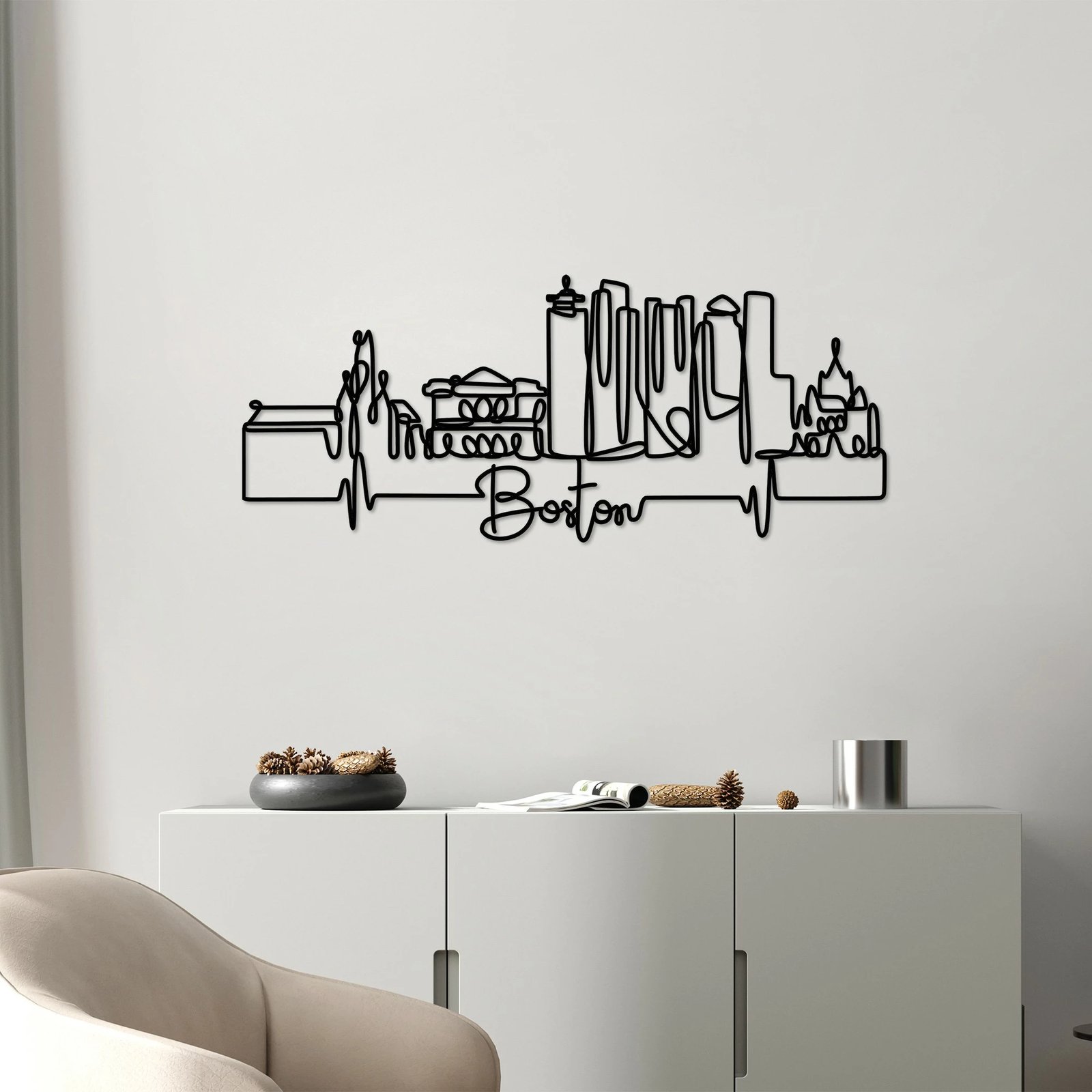 Aksesor dekorativ metalik për mur, Wallity, Boston, ngjyrë e zezë, 120x47x1.5cm