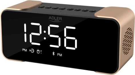 Orë alarmi me radio dhe Bluetooth, Adler AD 1190, stereo 2x3W, USB/SD/AUX, bateri 2600 mAh, ekran pasqyrë LCD i bardhë, e zezë/ngjyrë bakri