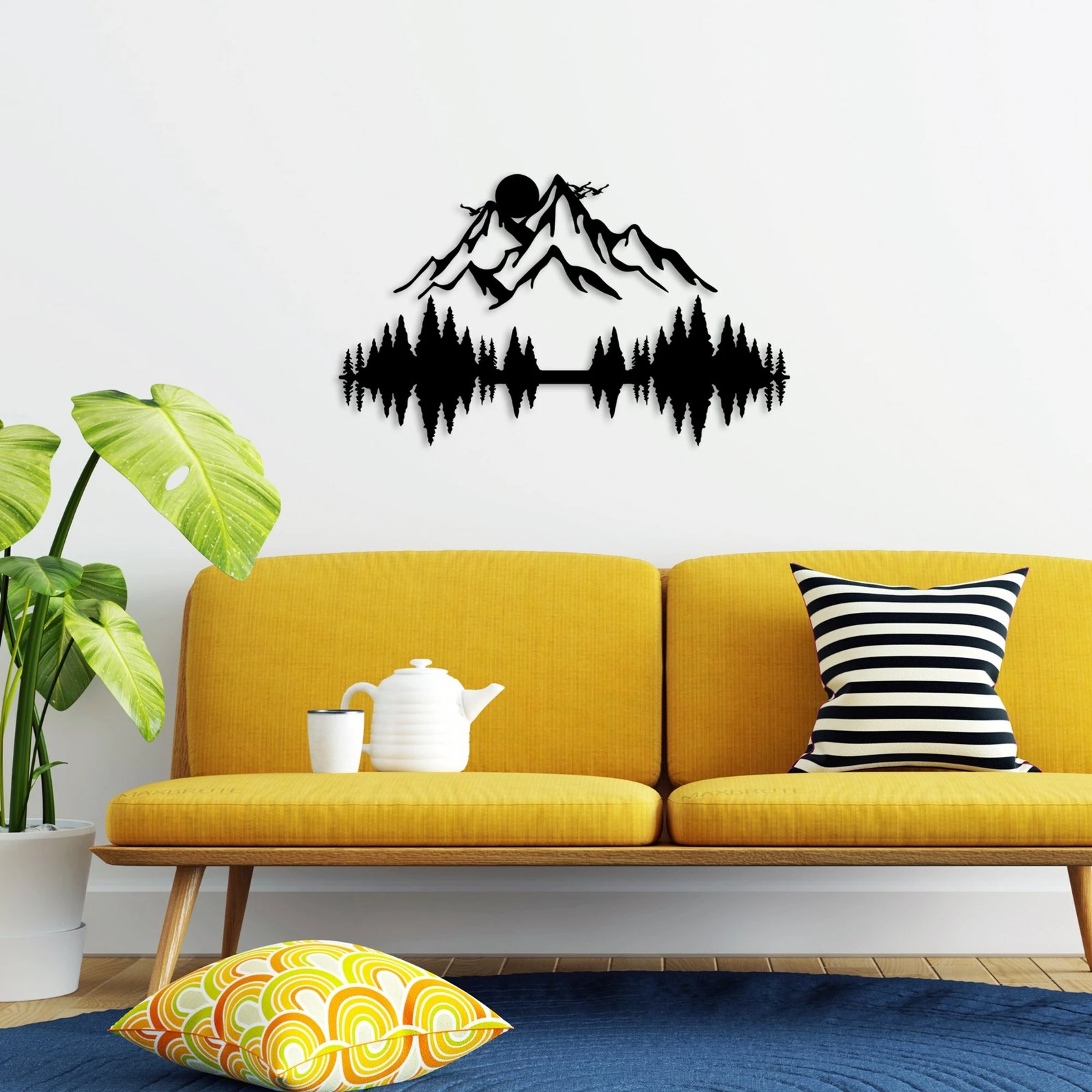 Aksesor dekorativ metalik për mur, natyrë dhe mal, 2 copë