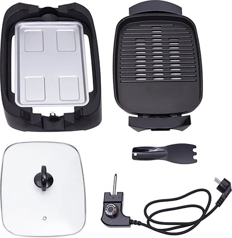 Grill elektrik, Adler, AD 6610, pllakë 38x28 cm, kapak xhami, dy sipërfaqe: e sheshtë dhe me vija, 3000W max