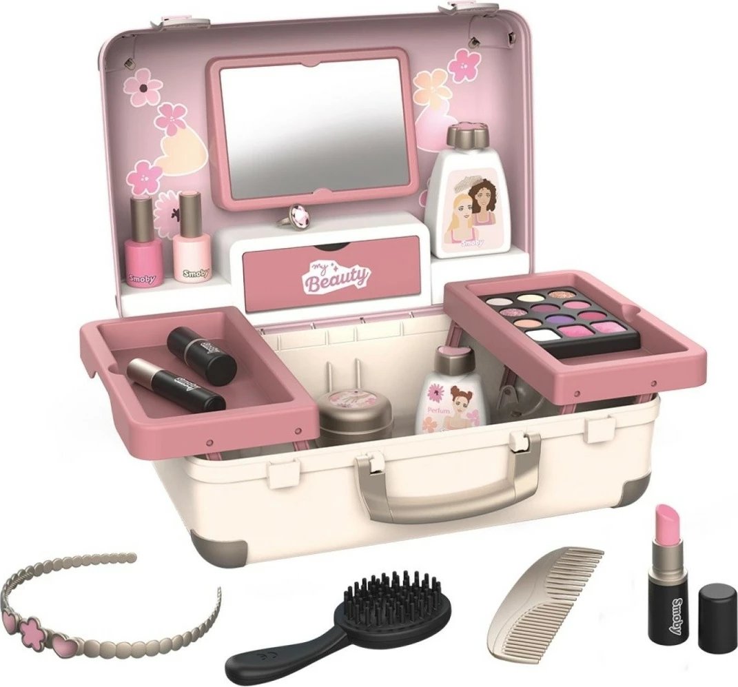Set loje valixhe Smoby My Beauty Vanity me 13 aksesorë, shumëngjyrëshe