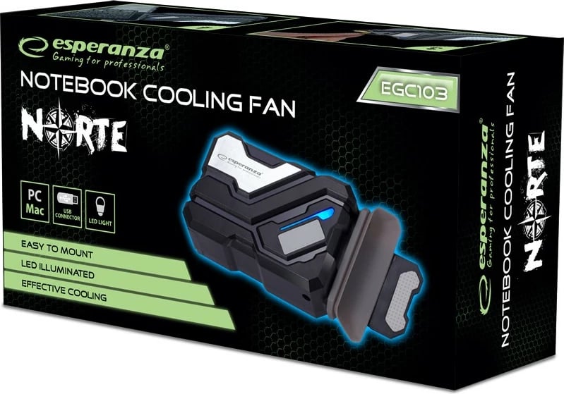 Ventilator ftohës për laptop Esperanza EGC103, LED, USB, i zi