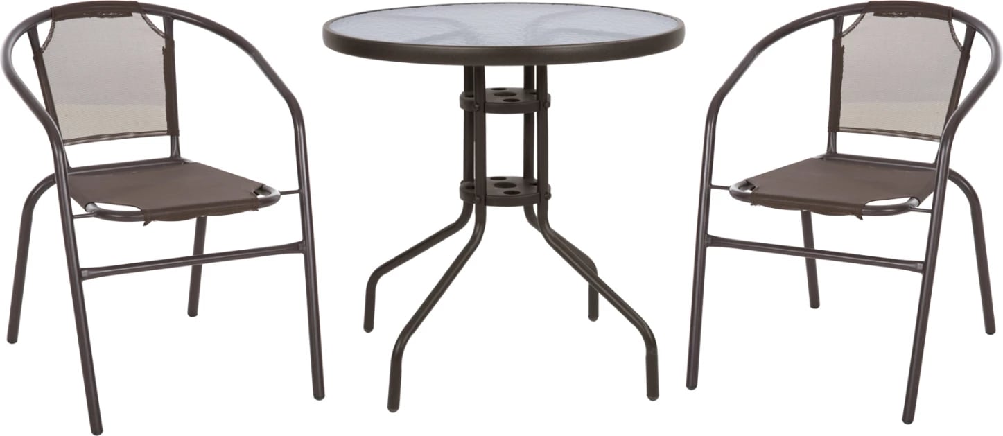 Set për jashtë 3 pjesë FH10712, metal kafe-xham sigurie-tekstilen kafe