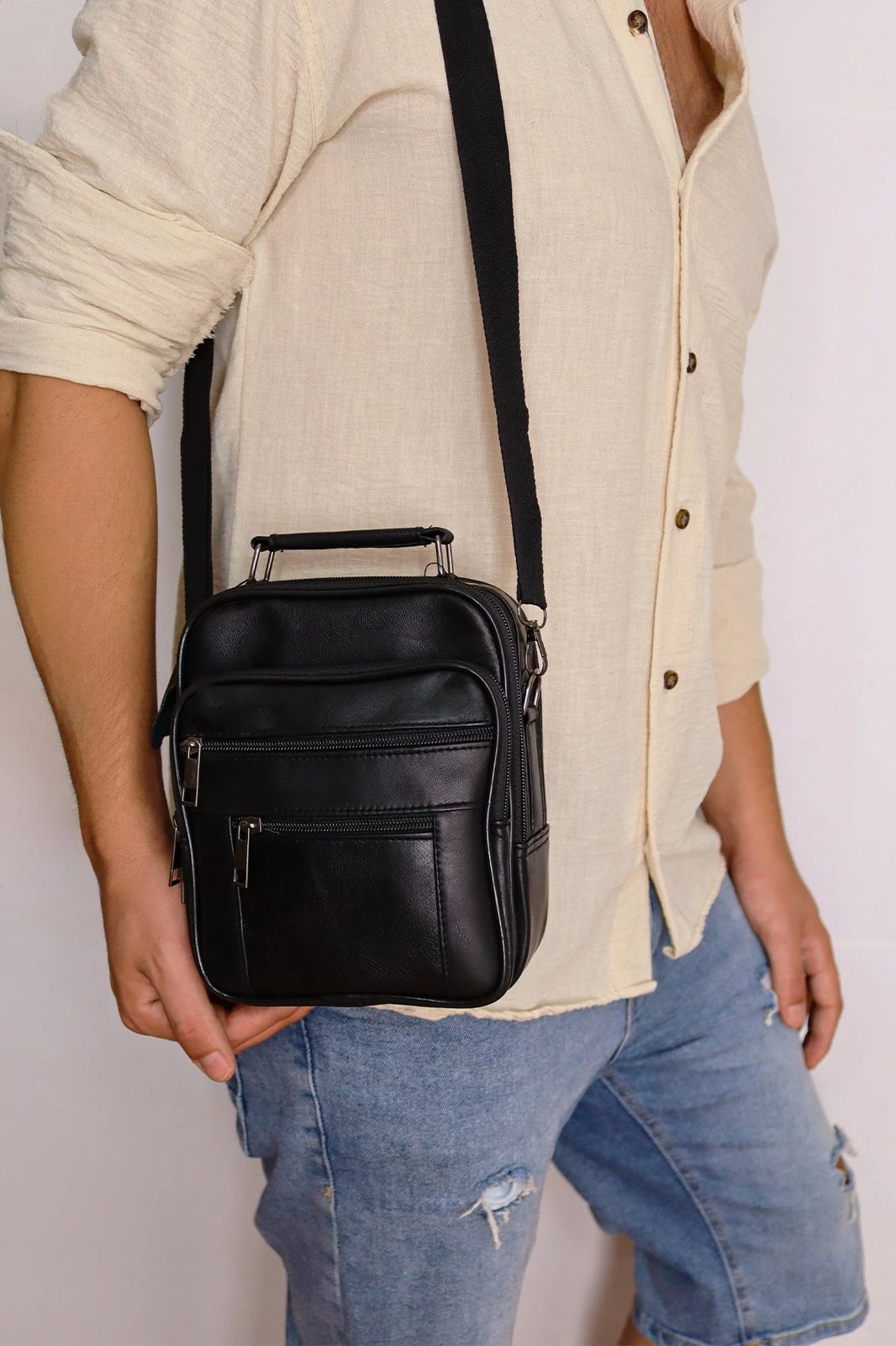 Çantë krahu prej lëkure, ngjyrë e zezë, Zoozie Bags, HDKELVEOM0002