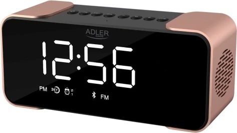 Orë alarmi me radio dhe Bluetooth, Adler AD 1190, stereo 2x3W, USB/SD/AUX, bateri 2600 mAh, ekran pasqyrë LCD i bardhë, e zezë/ngjyrë bakri