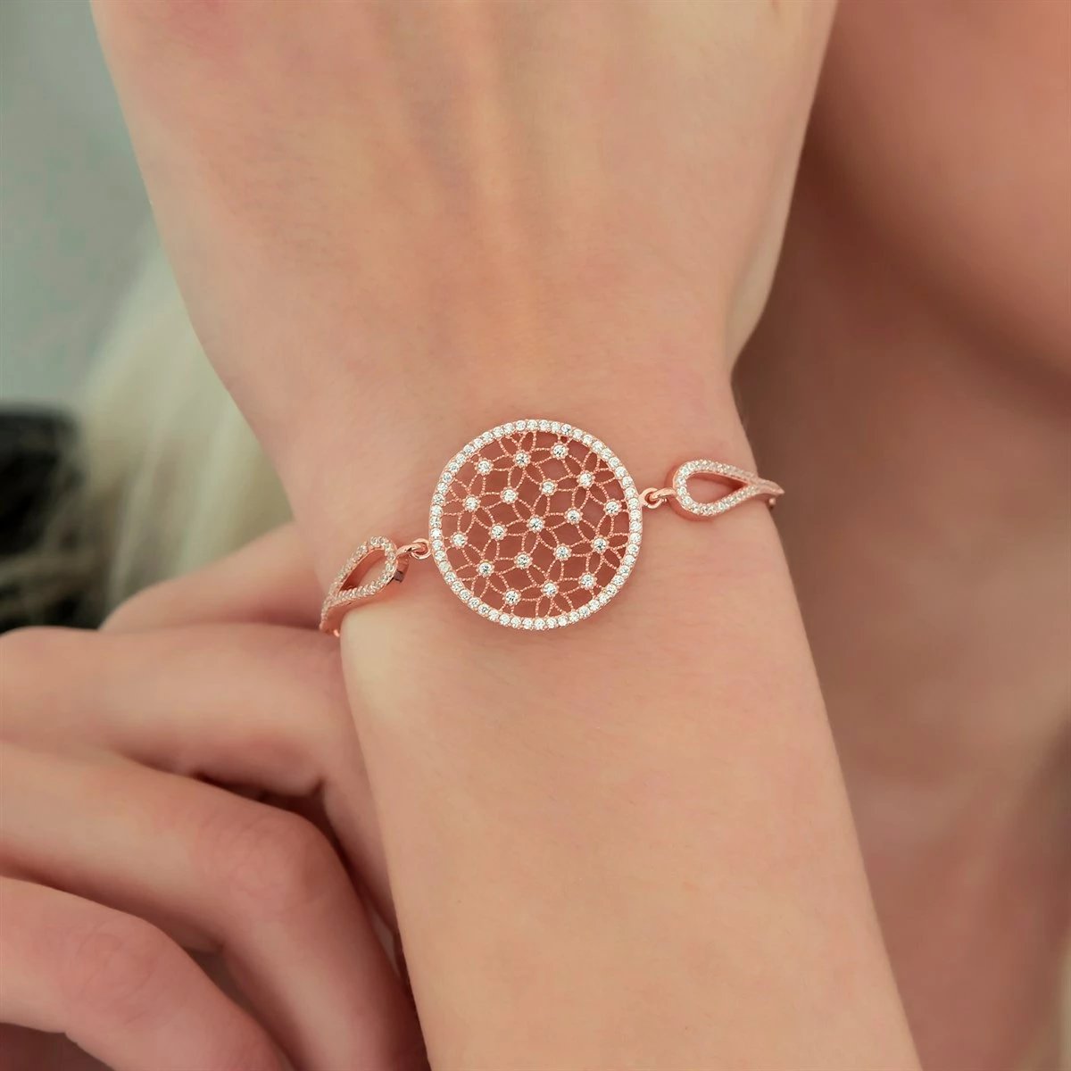 Byzylyk argjendi Jumeon, ngjyrë rozë e bardhë, NRZ99108