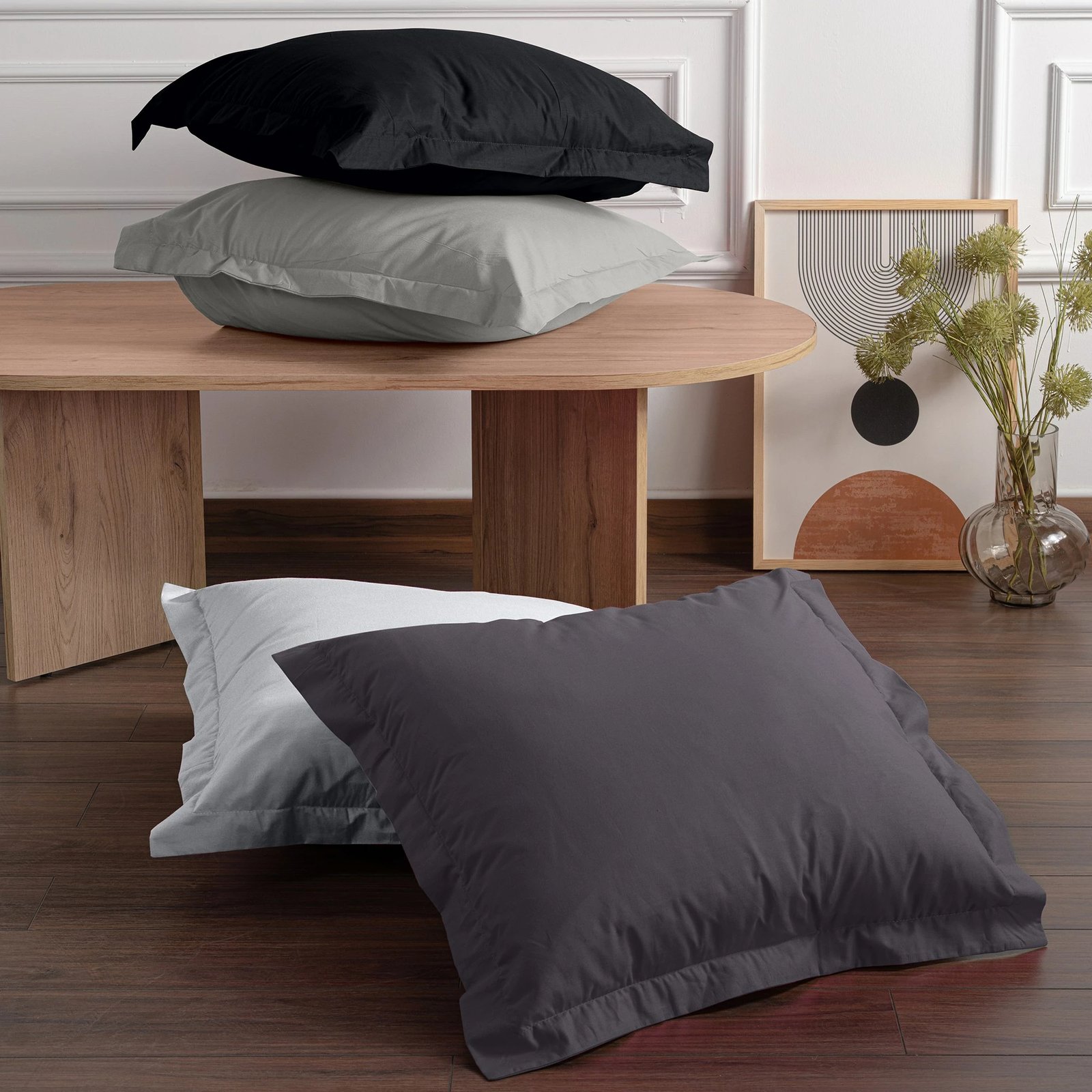 Set këllëfësh jastëku Oxford (2 copë), L'Essentiel Linge de Maison, ngjyrë e zezë, 50x70+5cm