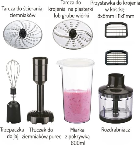 Blender dore set, Camry, CR 4623, 1600W Max, me rregullator shpejtësie dhe Turbo, me tas 2.0L, enë 600ml me kapak dhe grirës 400ml