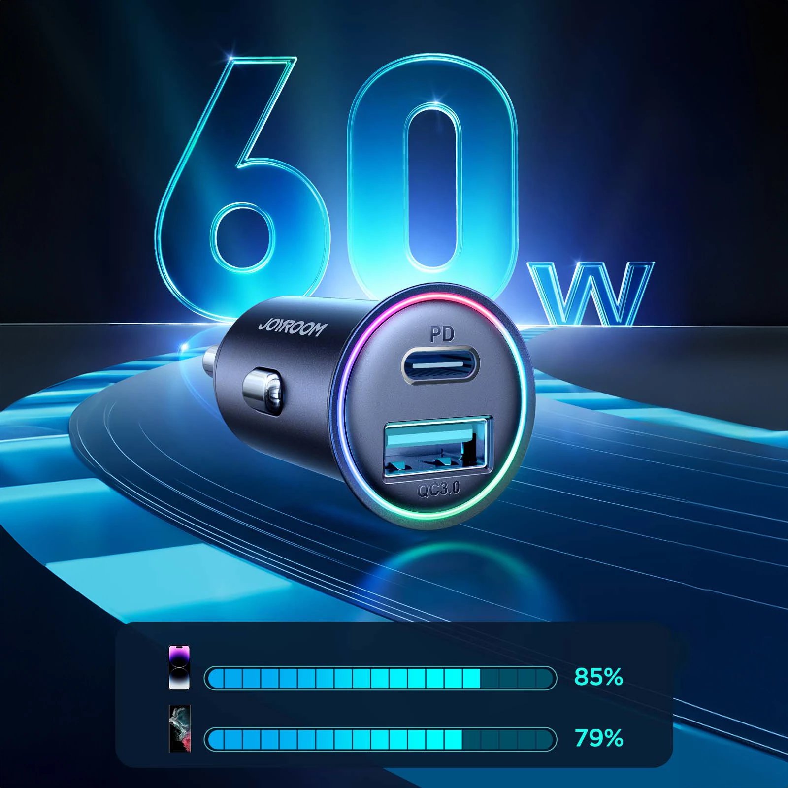 Karikues veture Joyroom JR-CCN04, 60W, 2 porta USB-A/USB-C, zi