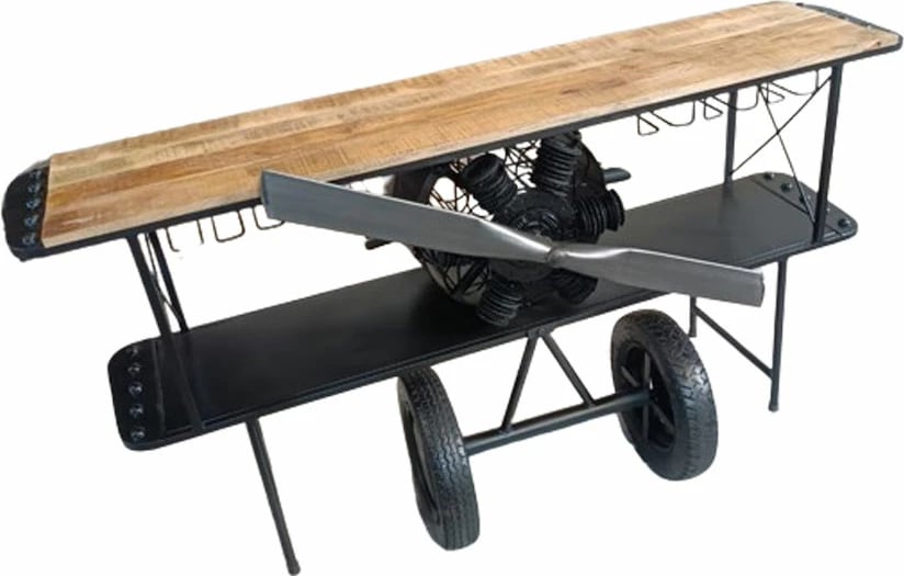 Konsol bar në formë aeroplani, ngjyrë natyrale/zezë, 191x58x91