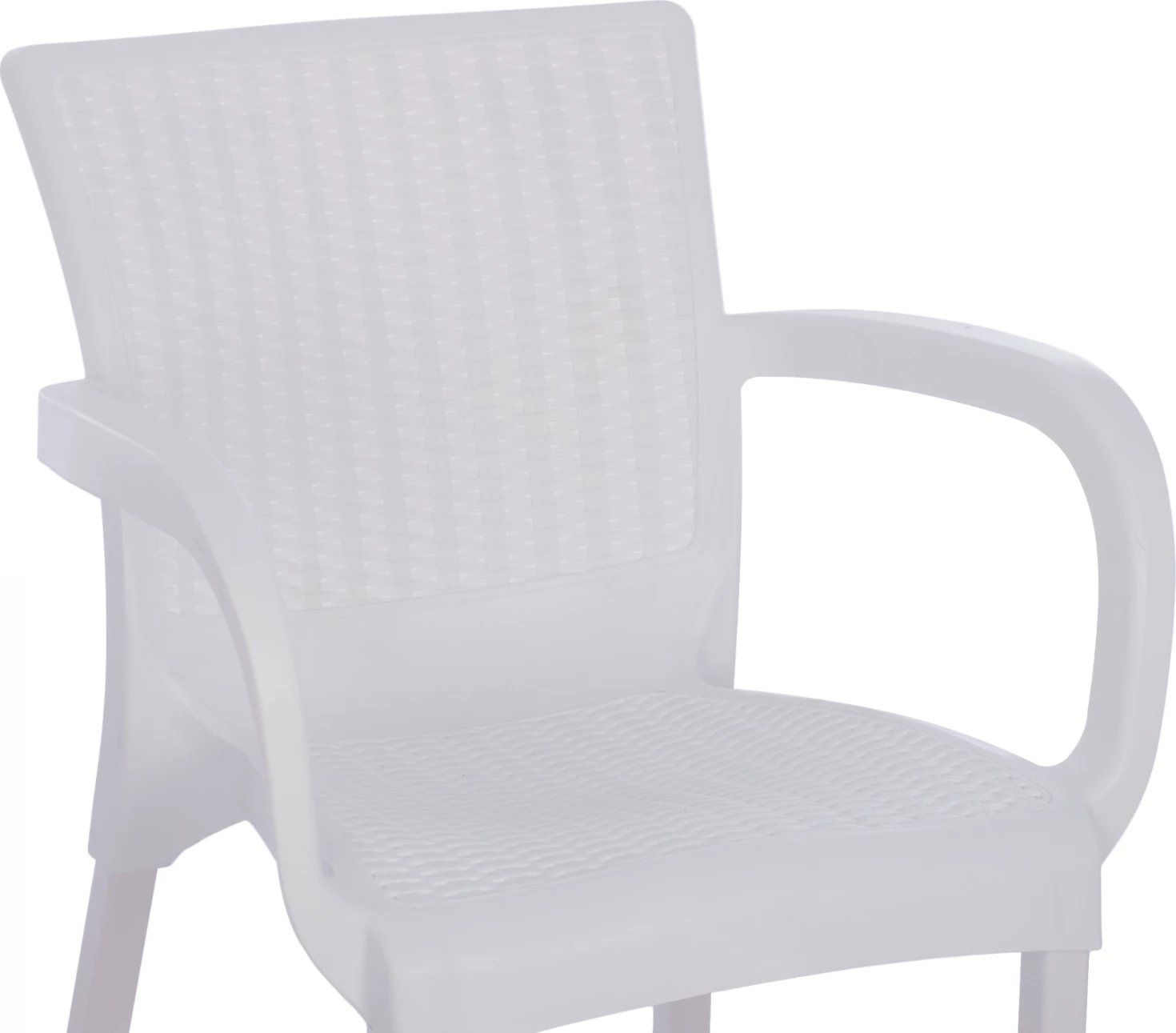 Karrige e bardhë polipropileni rattan, këmbë alumini, FH5591.01, 60x60x82 cm