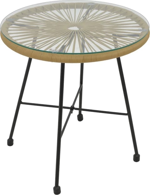 Tavolinë Acapulco metalike e zezë - pe rattan, ngjyrë natyrale, D50x50cm