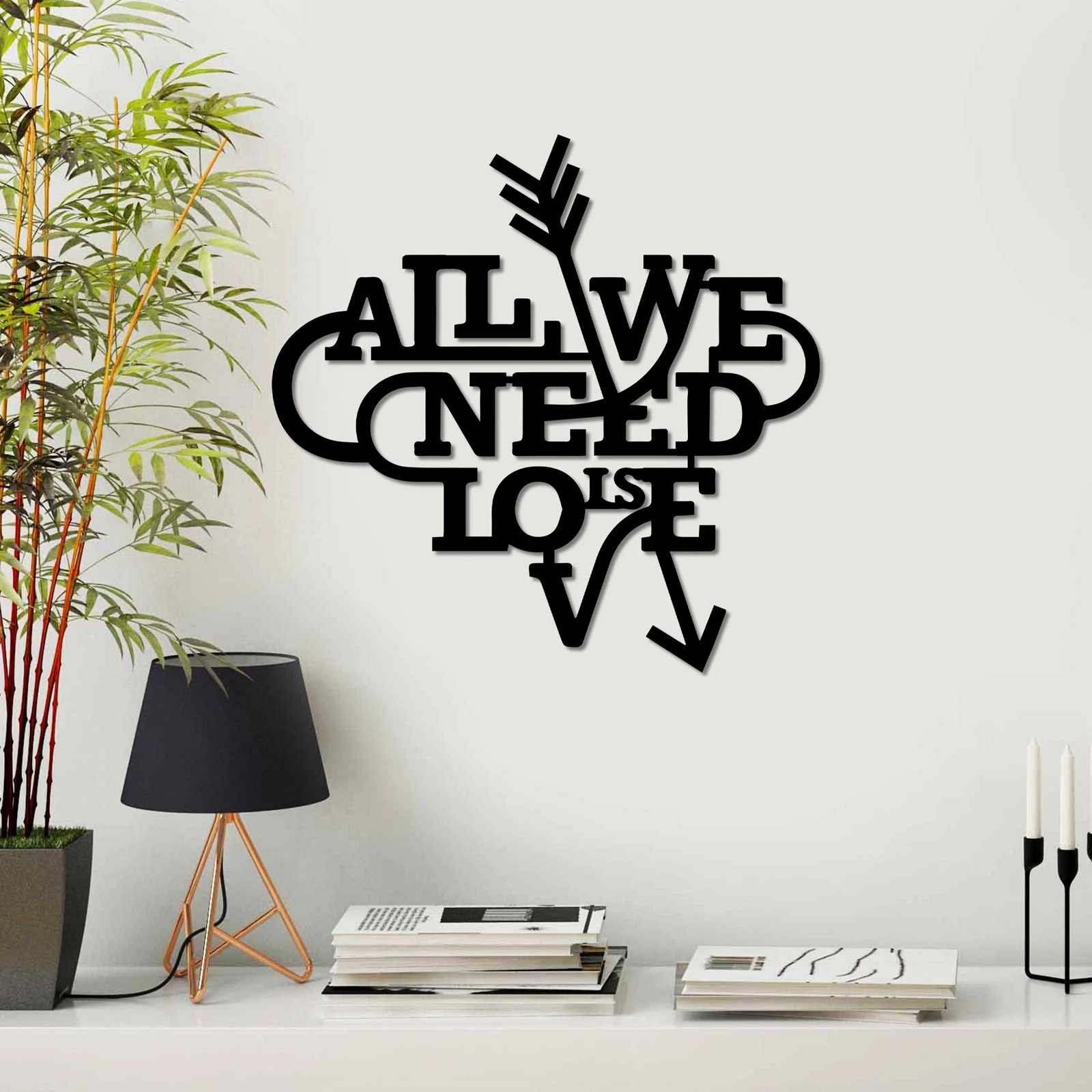 Aksesor dekorativ metalik për mur, Wallity, Need is Love, ngjyrë e zezë