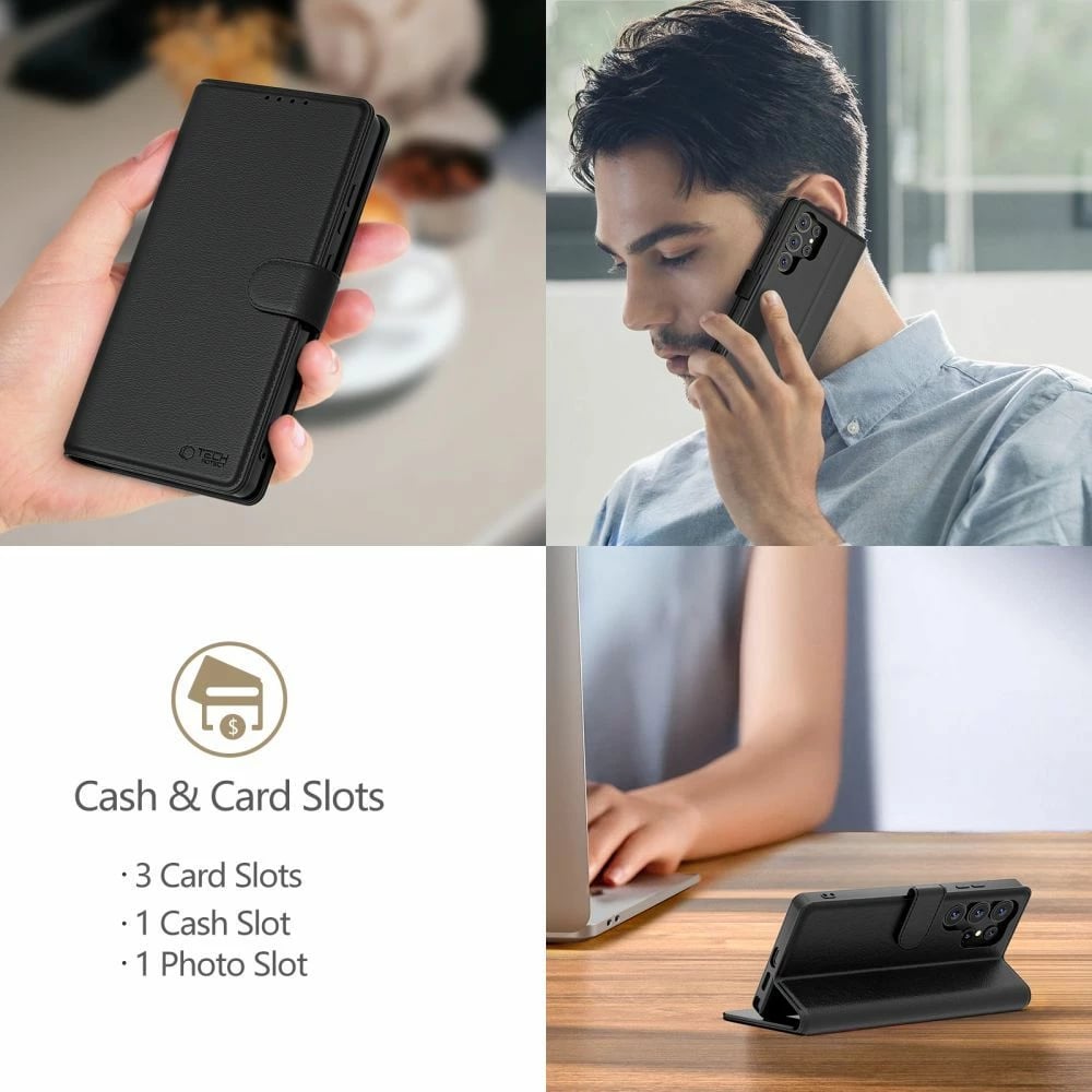 Mbështjellës Tech-Protect Wallet për Motorola Moto G05/E15, eko-lëkurë, i zi