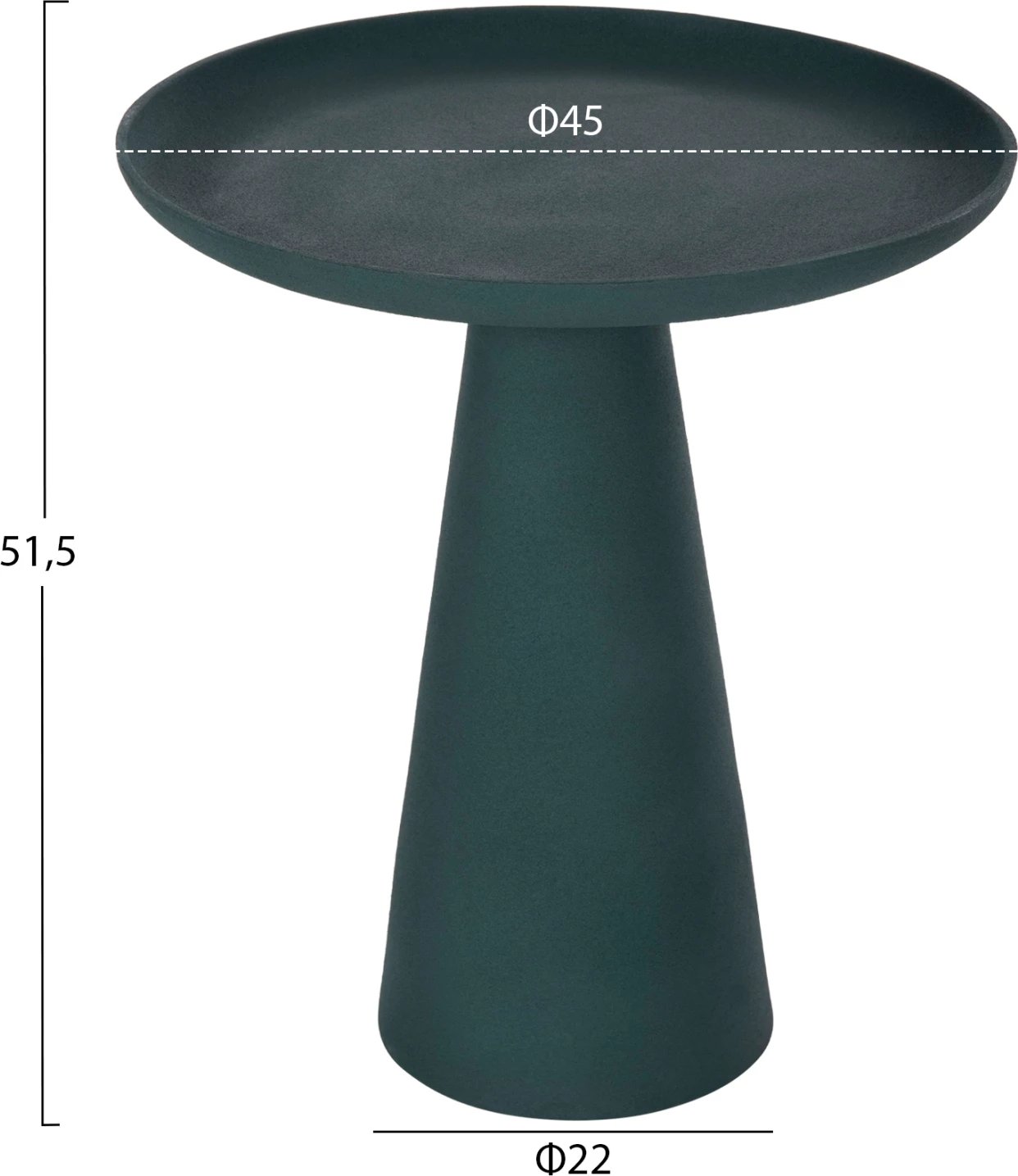 Tavolinë anësore DELCON FH4246.03 metalike, ngjyrë e gjelbër, Φ45x51.5H cm