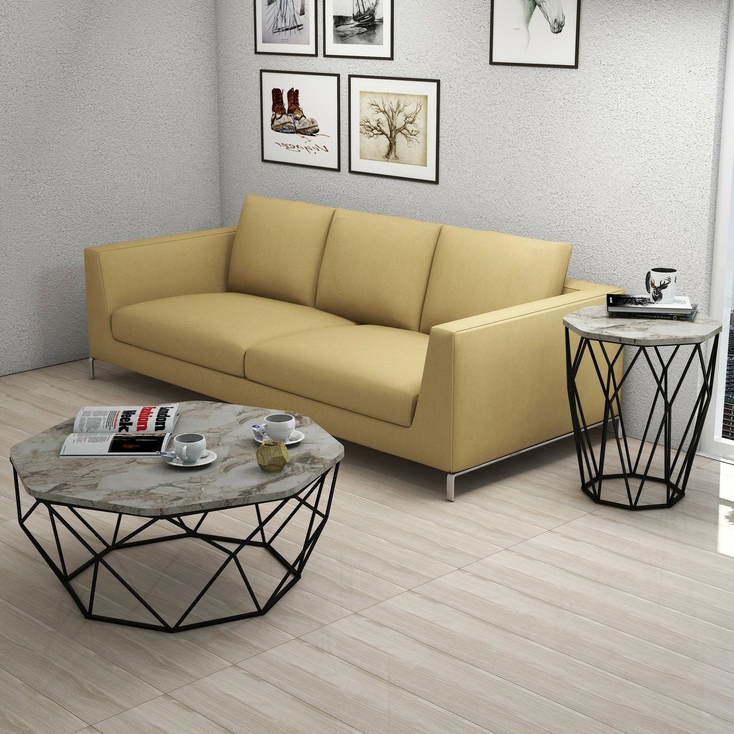 Tavolinë anësore Skye Decor, Sofya, mermer i bardhë