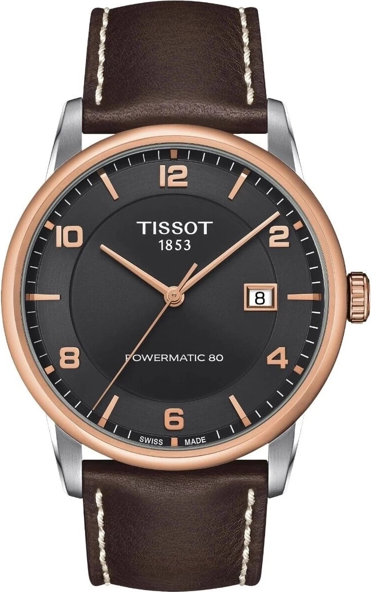 Orë dore TISSOT LUXURY POWERMATIC 80 për meshkuj, kafe