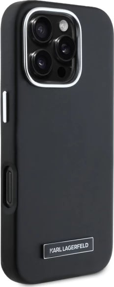 Mbështjellës Karl Lagerfeld FW Metal Plate MagSafe për iPhone 16 Pro, i zi