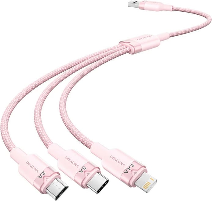 Kabllo USB 2.0 3-në-1 Vention CTPPG, 1.5m, Rozë