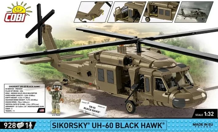 Set lodrash ndërtimi Cobi Klocki Sikorsky UH-60 Black Hawk, 928 pjesë, bezhë
