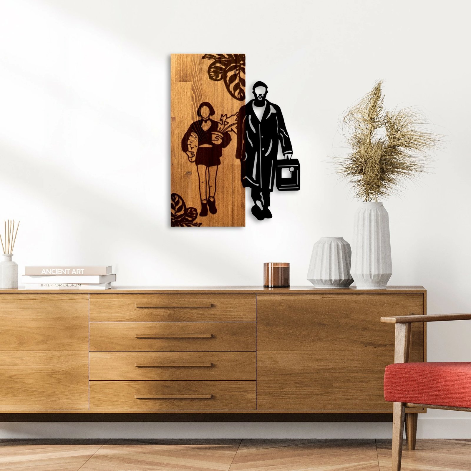 Aksesor dekorativ për mur, dru dhe metal, Leon The Professional, Wallity