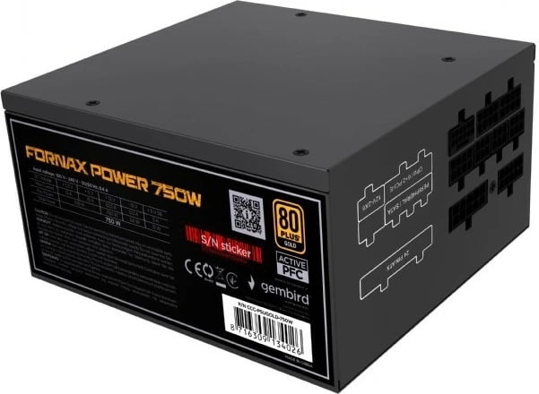 Kasë furnizim Gembird Fornax Power 750W, modular, 80 PLUS Gold, e zezë