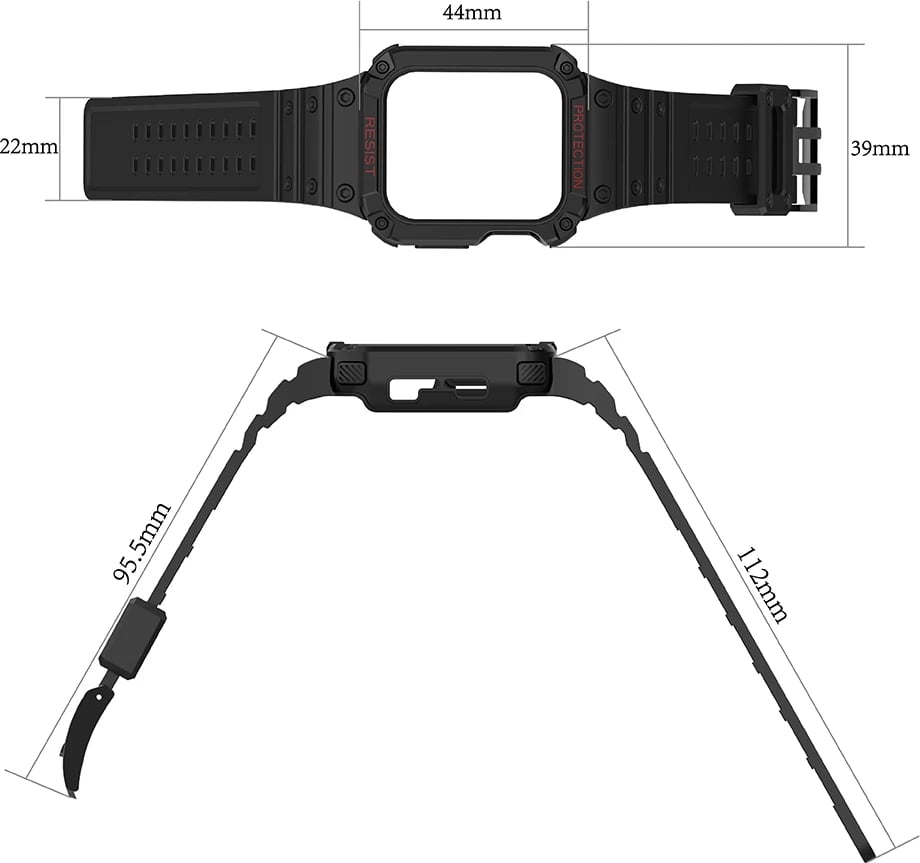 Rrip me kasë për Apple Watch Hurtel Protect Strap Band, 45/44/42mm, Zi/Ar