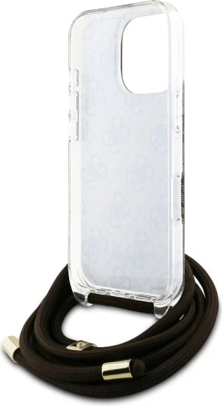 Mbështjellës Guess Crossbody Cord 4G Print për iPhone 16 Pro, Kafe