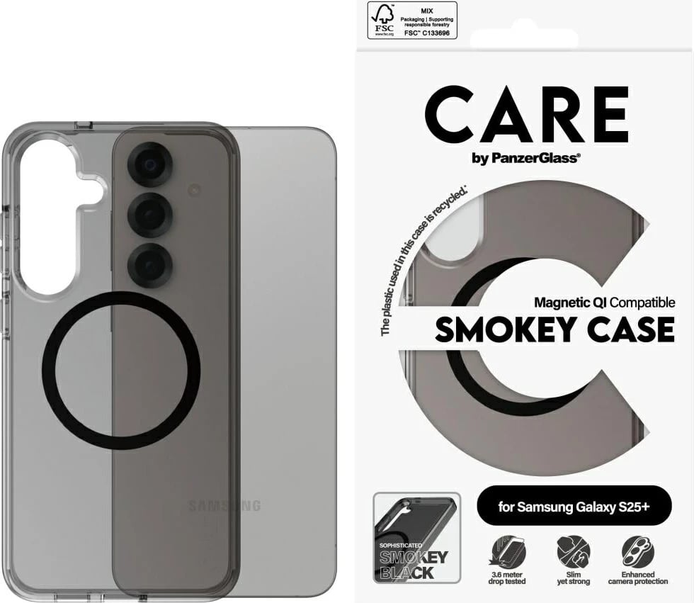 Mbështjellës PanzerGlass CARE Flagship Urban Combat, për Samsung Galaxy S25+, i tejdukshëm, i zi