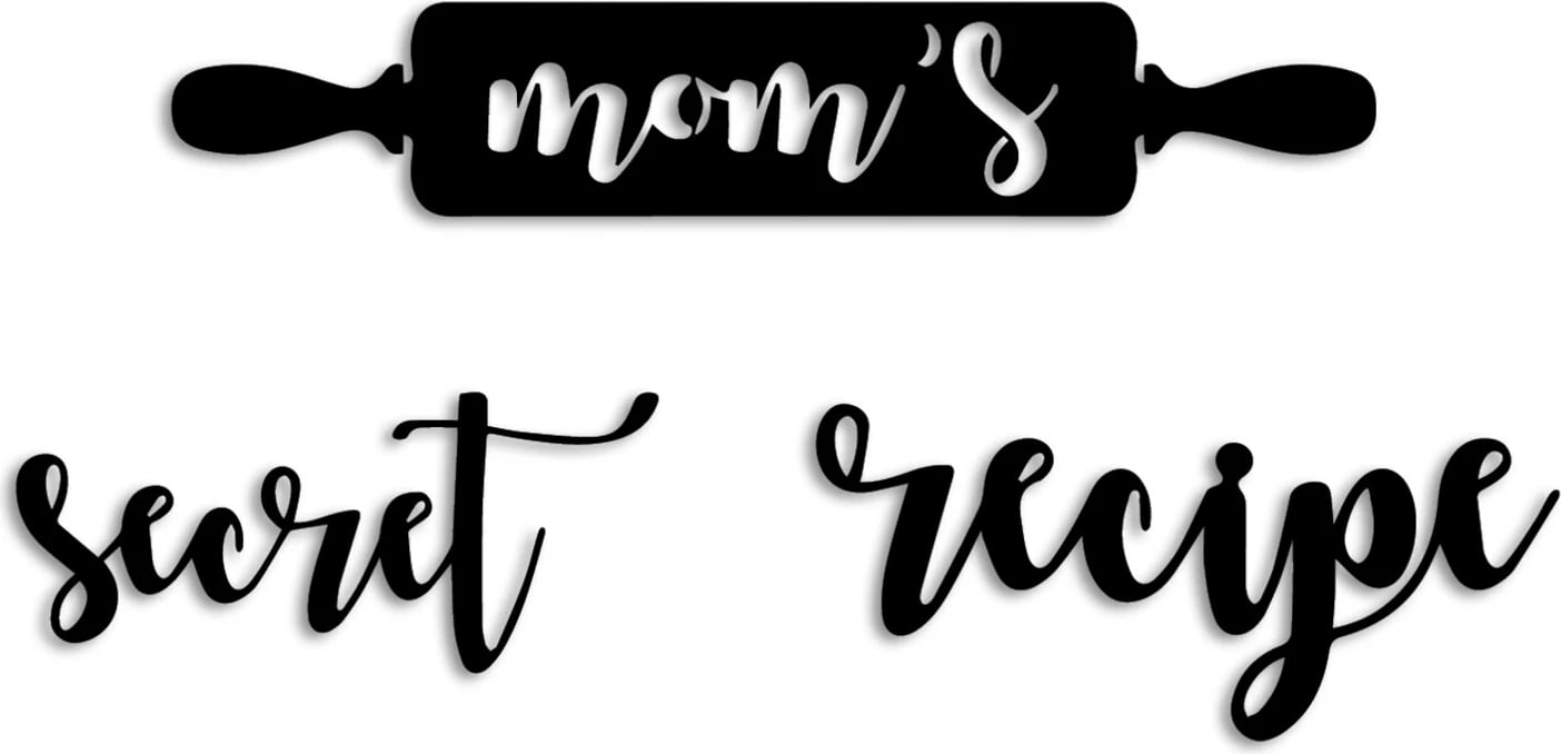 Aksesor dekorativ metalik për mur, receta sekrete e nanës, 3 copë