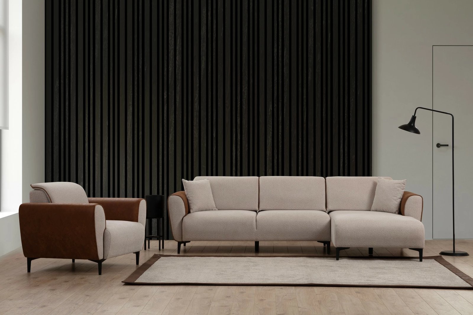Kënd-sofë krevati Atelier del Sofa, anë e djathtë, bezhë, kanelle