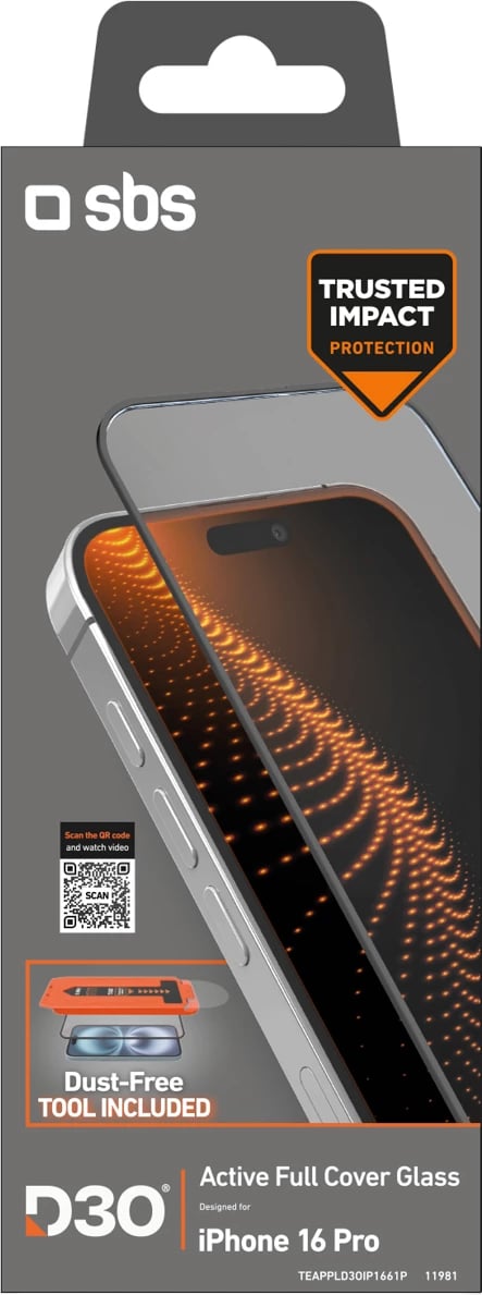 Xham mbrojtës SBS D3O me aplikator për iPhone 16 Pro, transparent